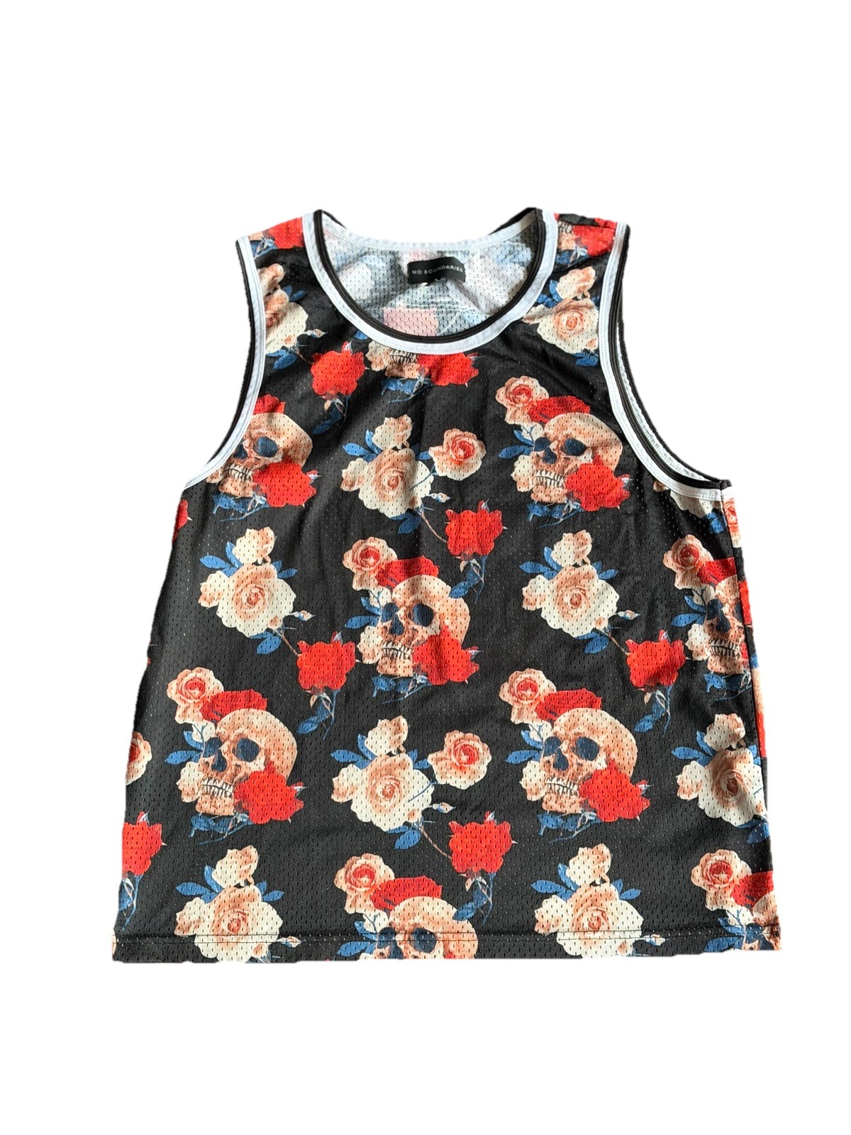 Men’s No Boundaries Tank Top Brand New Never Worn Roses And Skulls Design Sz XL