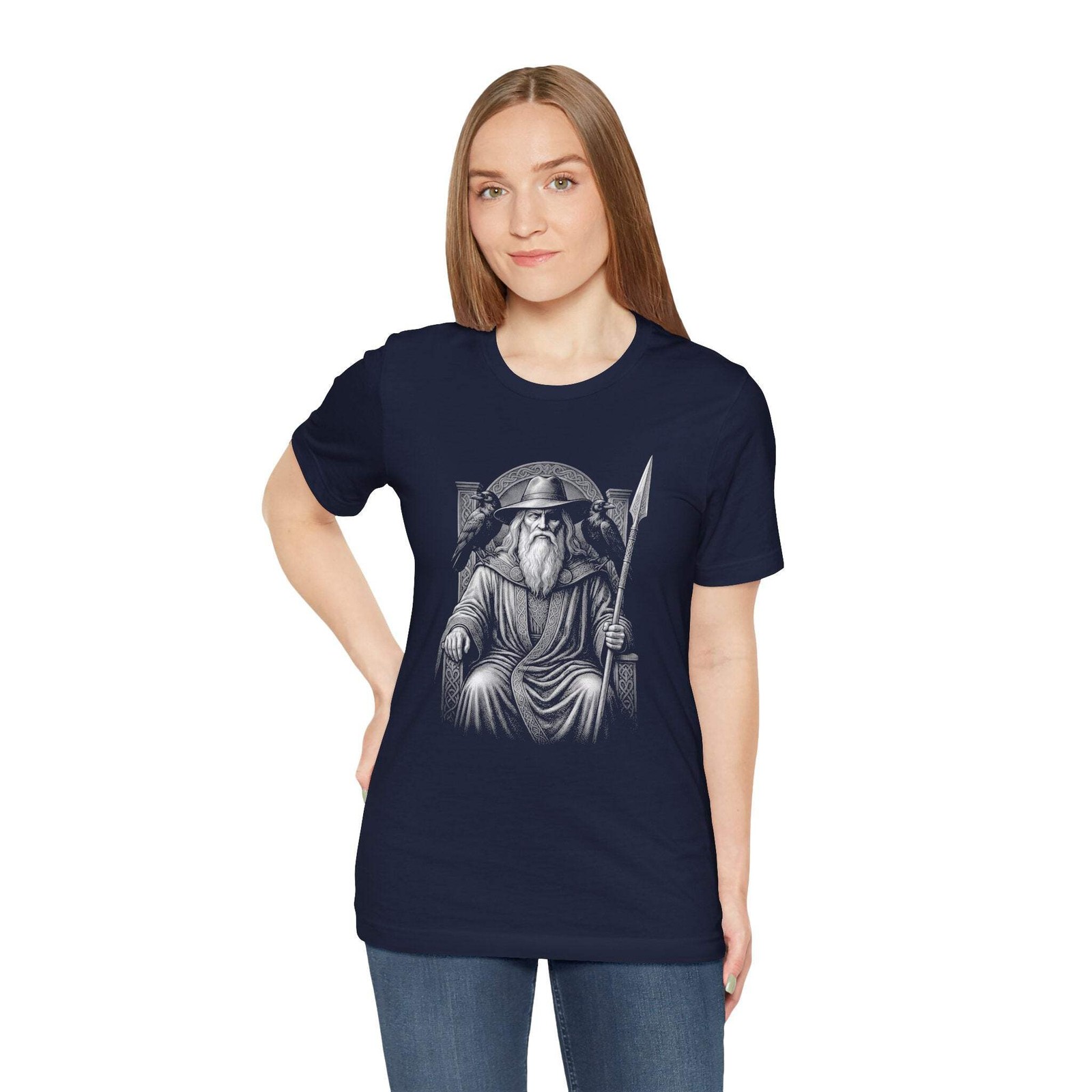 Odin Norse God T-Shirt with Ravens & Spear | Viking Mythology Tee Shirt