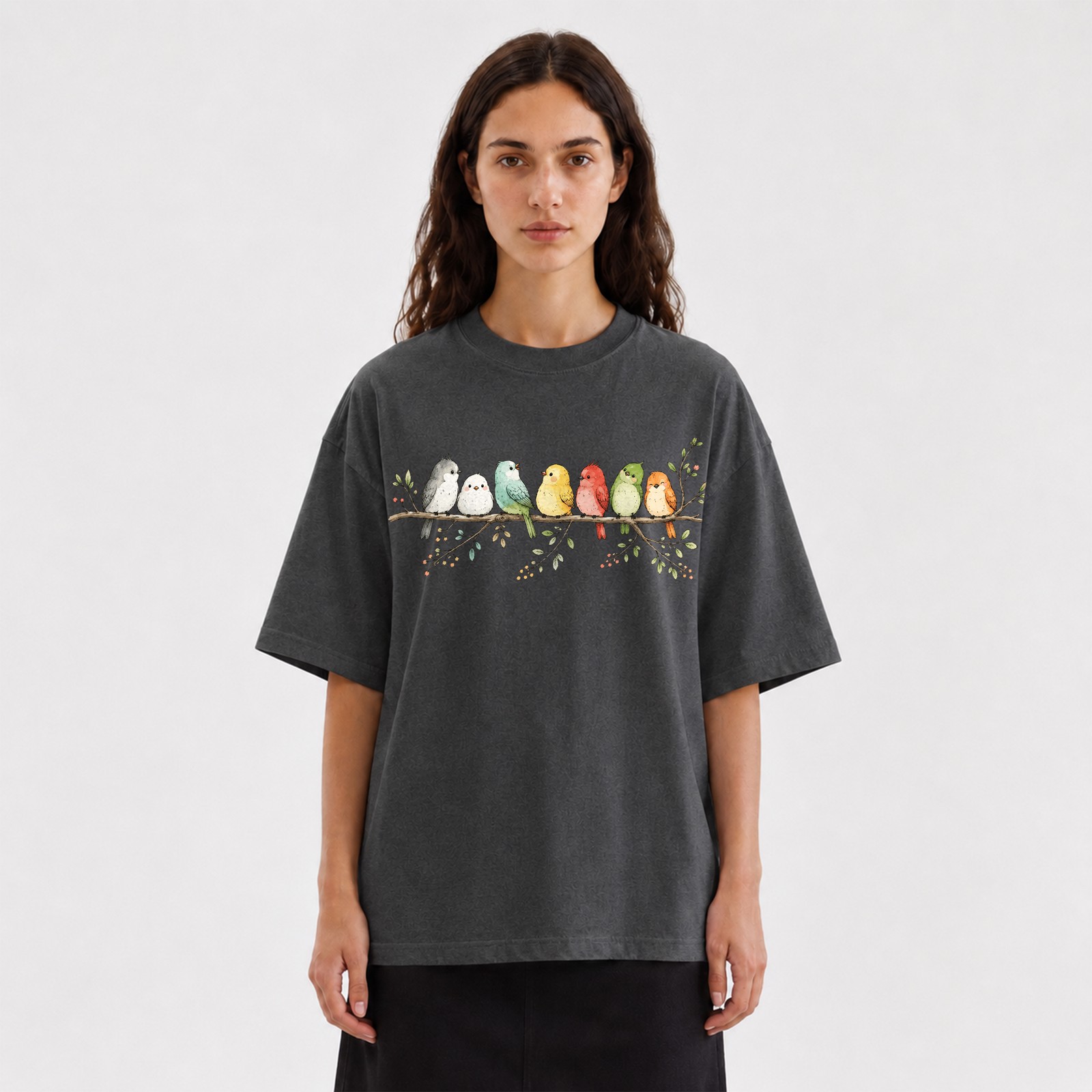 Cute Colorful Birds Branch T-Shirt Adorable Bird Family Tee