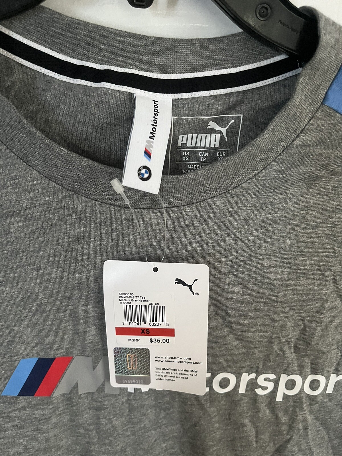 Puma BMW MMS Motorsport T-Shirt Grey Mens Size XS Extra Small
