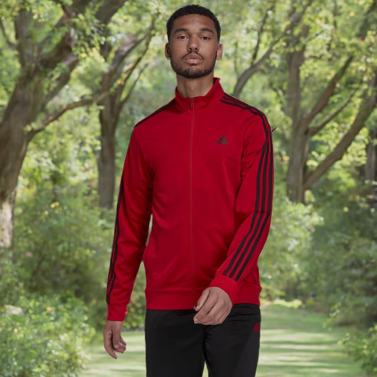 adidas Men’s Essentials Warm-up 3-stripes Track Top – Scarlet/Black – XX-Large