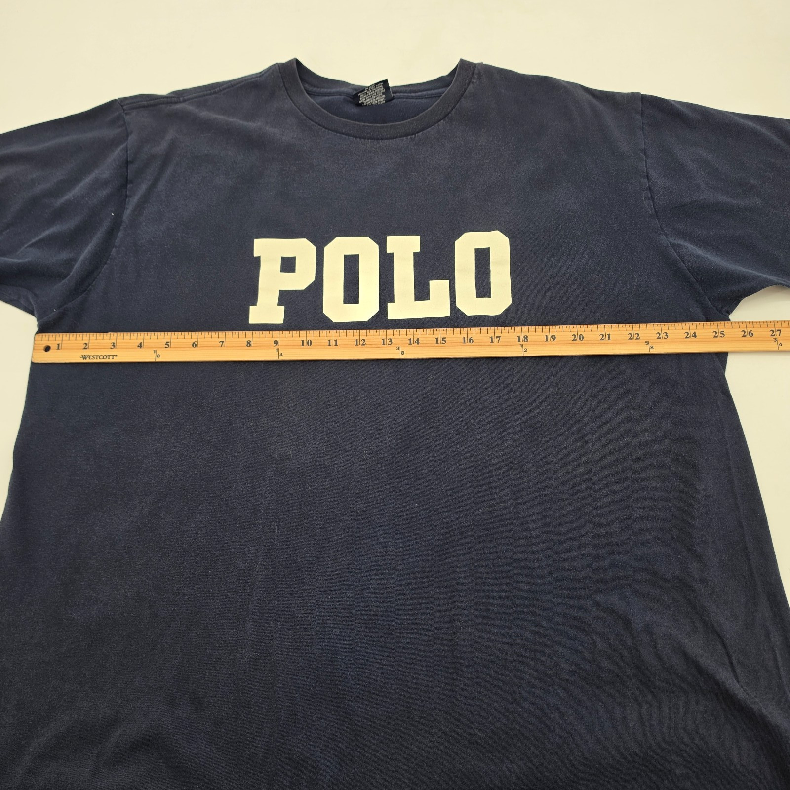 Vintage 90s Polo Ralph Lauren Men’s T-Shirt Size Large Navy Blue White Spellout