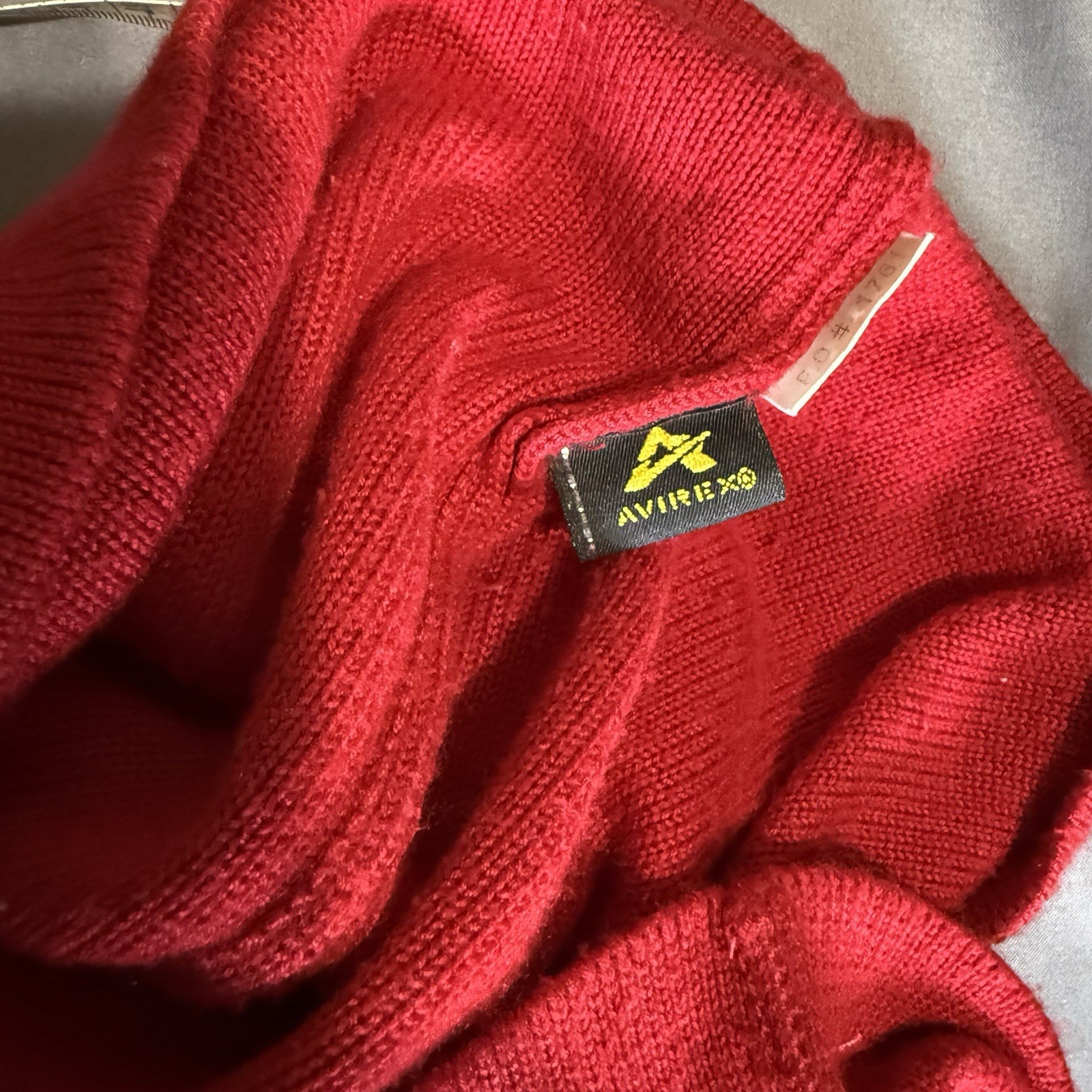 Avirex LTD Red Argyle Stripe Acrylic Knit Shirt Large Y2K Hip Hop Streetwear