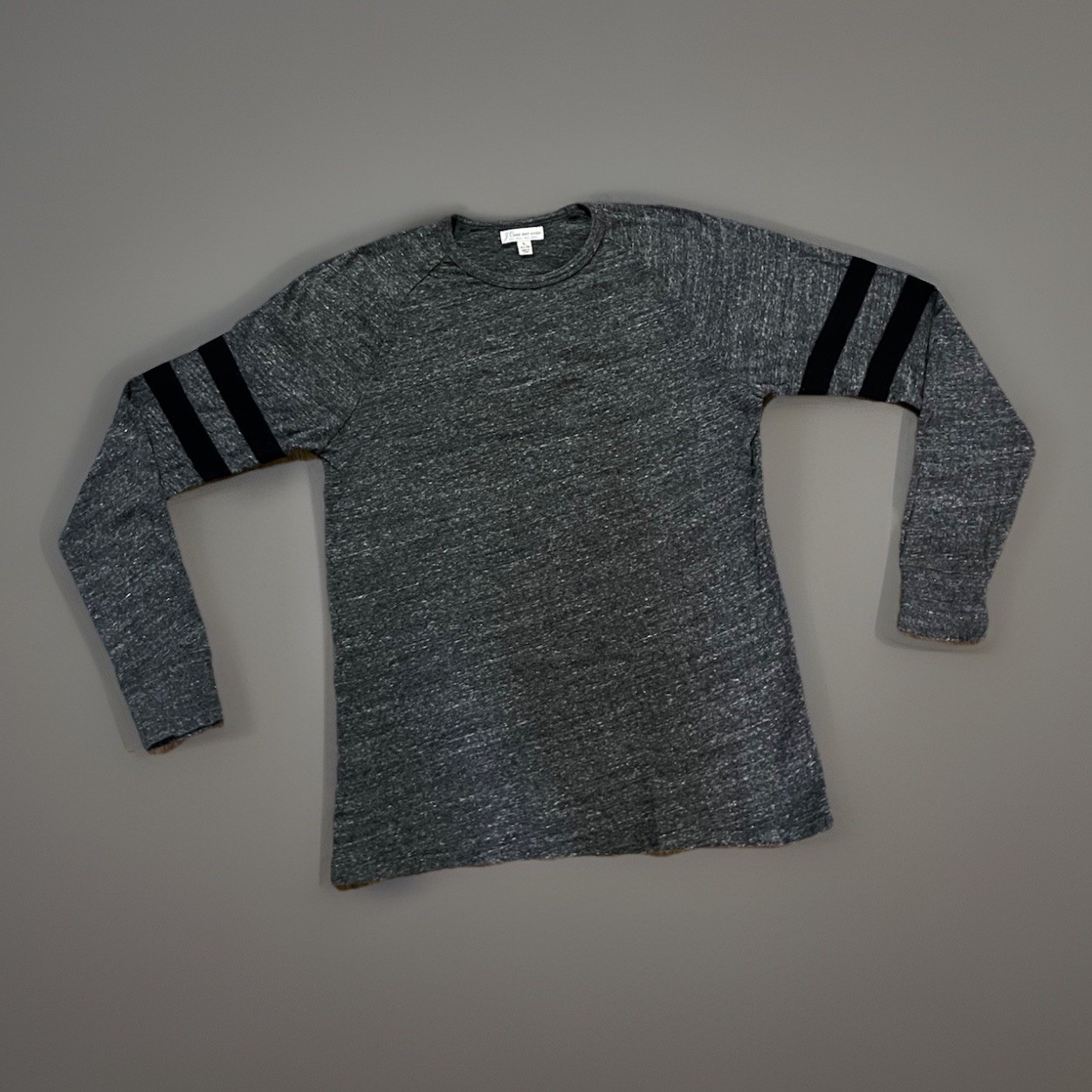 J Crew Knit Goods L Slim Gray Long Sleeve Shirt Striped Sleeve Cotton