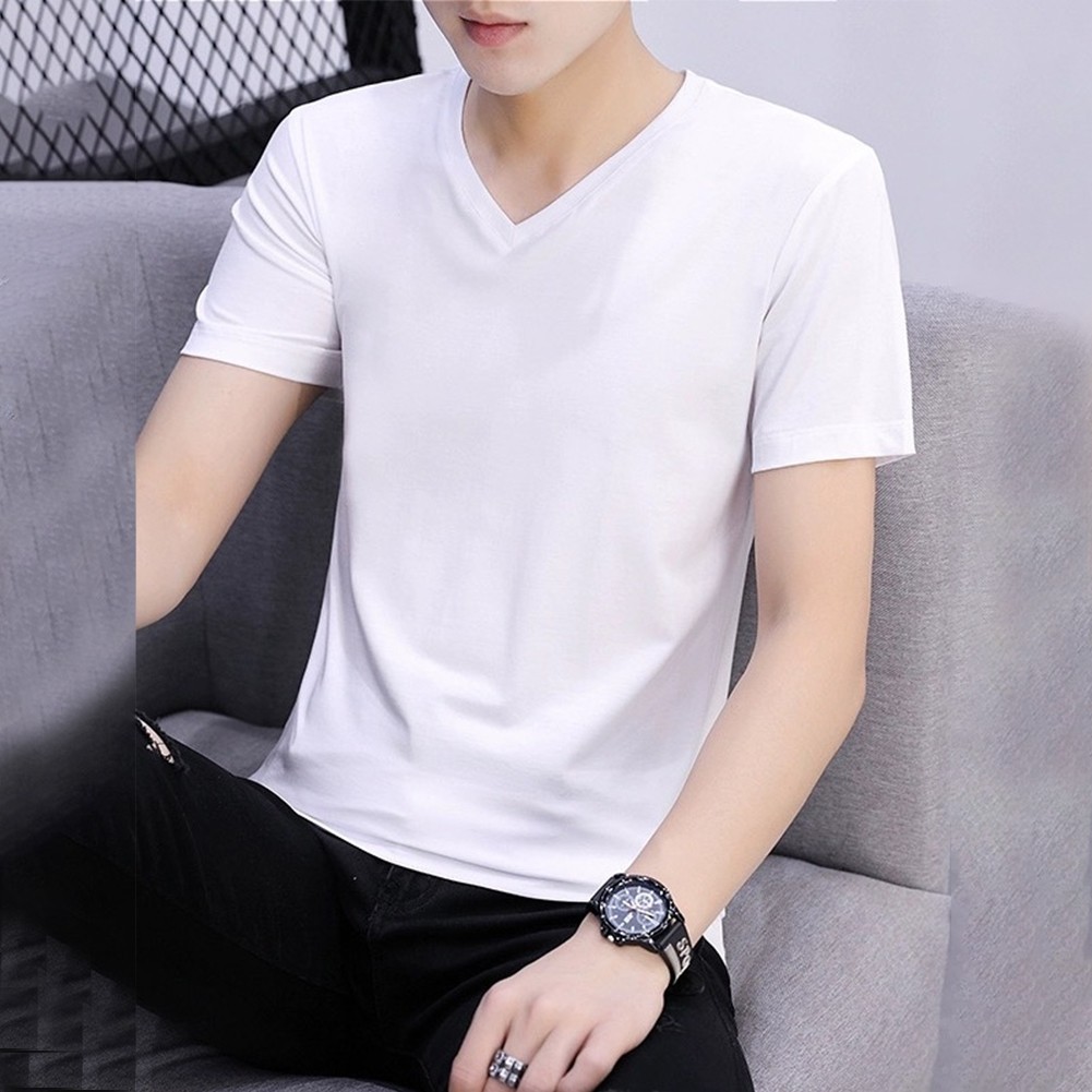 Fashionable Men’s V Neck Top with Elastic Fabric for Comfort and Style