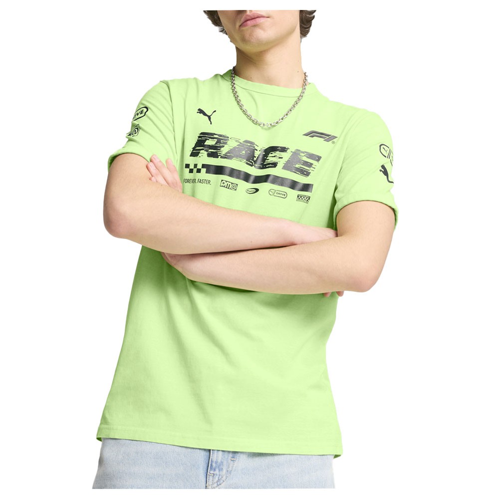 PUMA F1 Graphic Ringer Crew Neck Short Sleeve T-Shirt Mens Green Casual Tops 631
