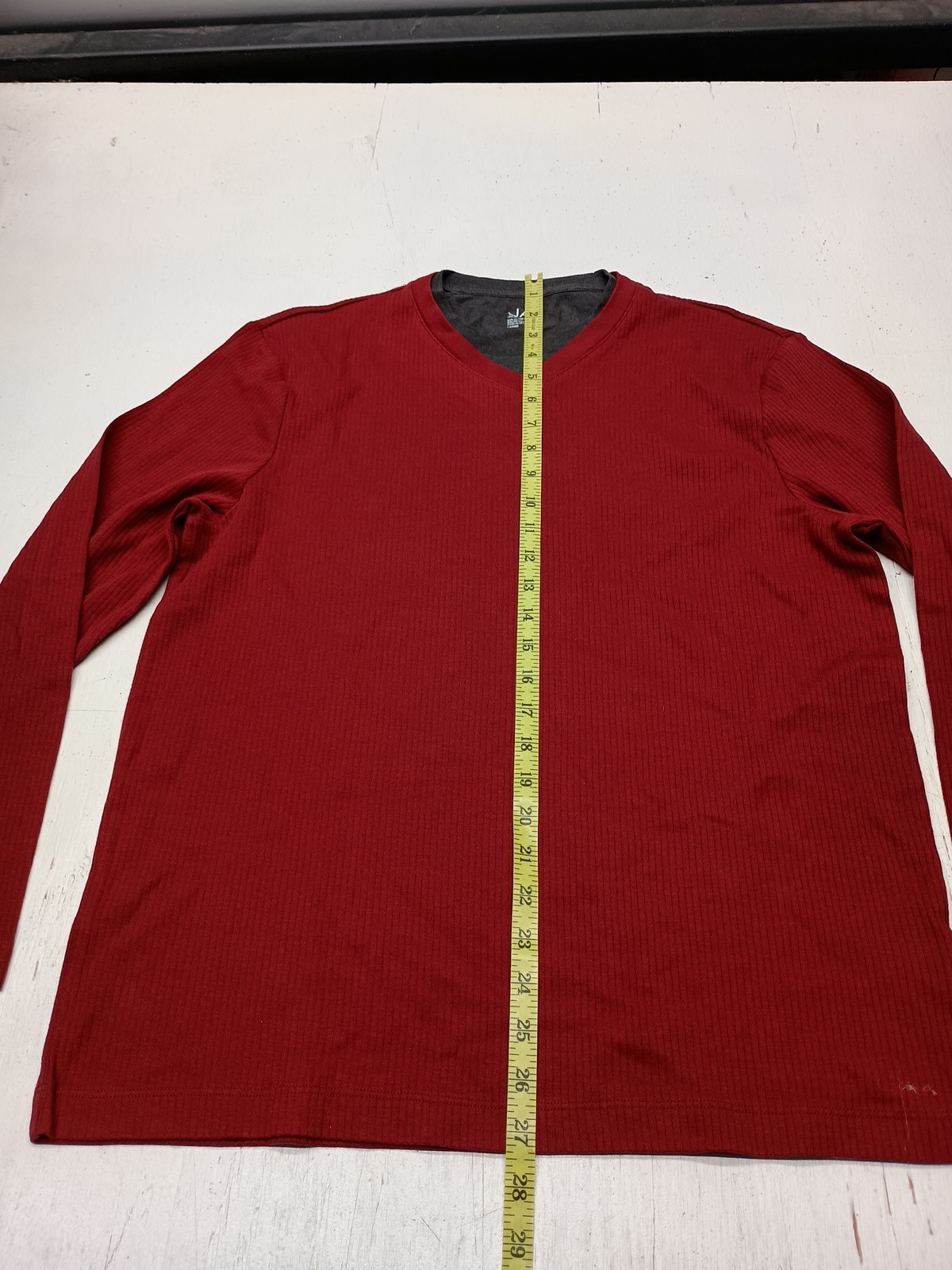 Mens John Ashford Red Gray Mock Vneck Long Sleeved shirt Size Large