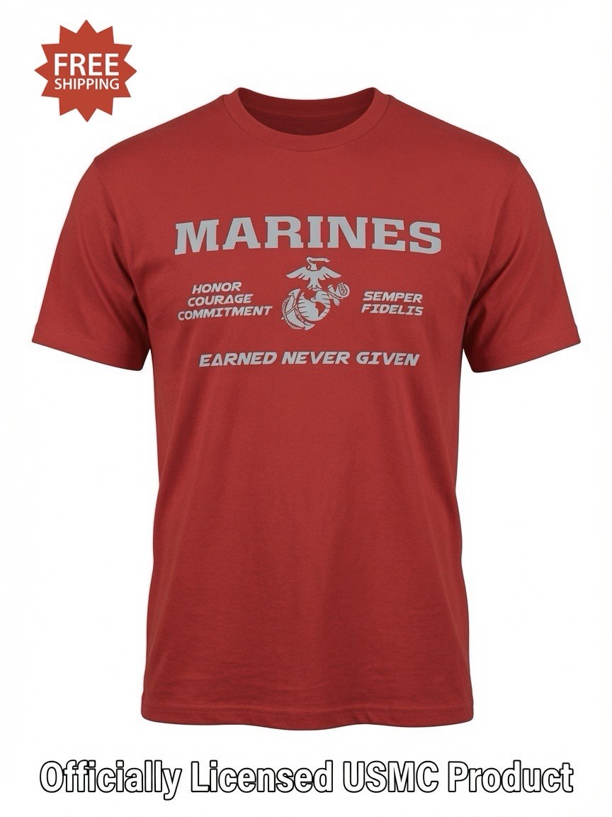USMC “MARINES – EARNED NEVER GIVEN” Red T-Shirt – Size XL – by MV Sport – NWT!