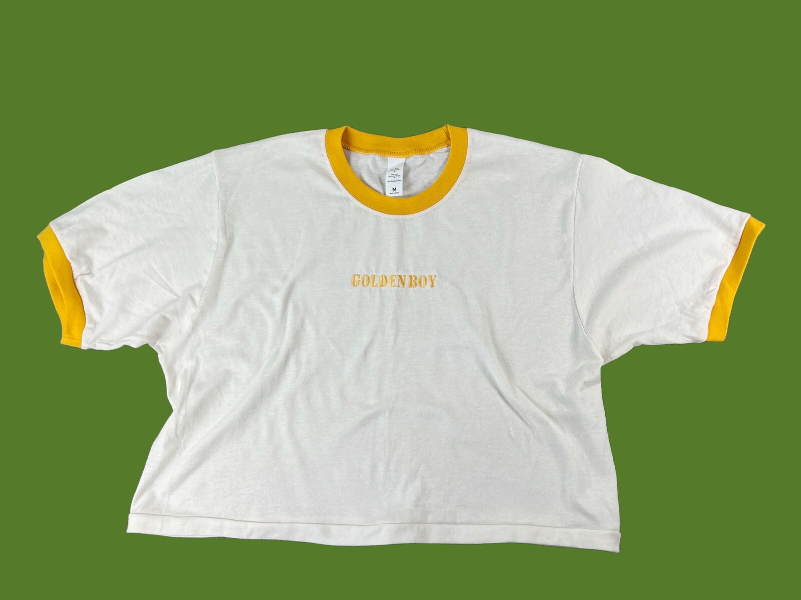 Personalizable Golden Boy custom embroidery men White ringer crop top T-shirt