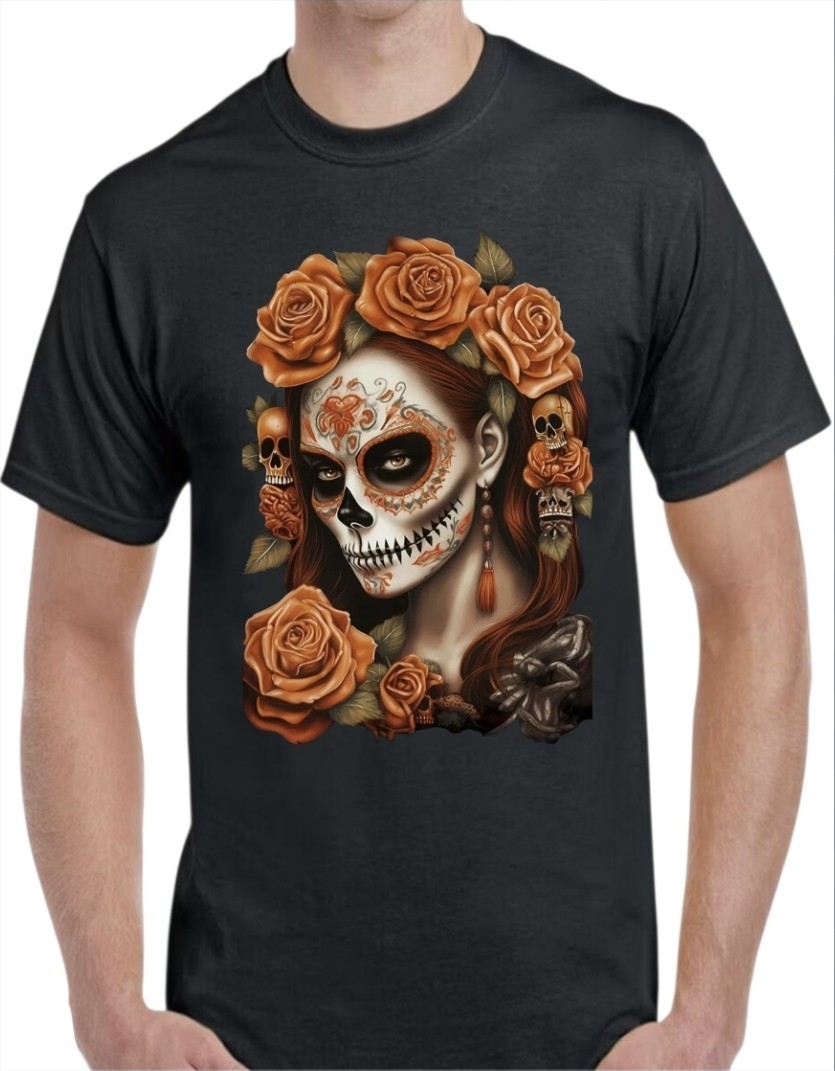 Sugar Skull Catrina Black Men’s T-Shirt Small To 3X-Large Style 8