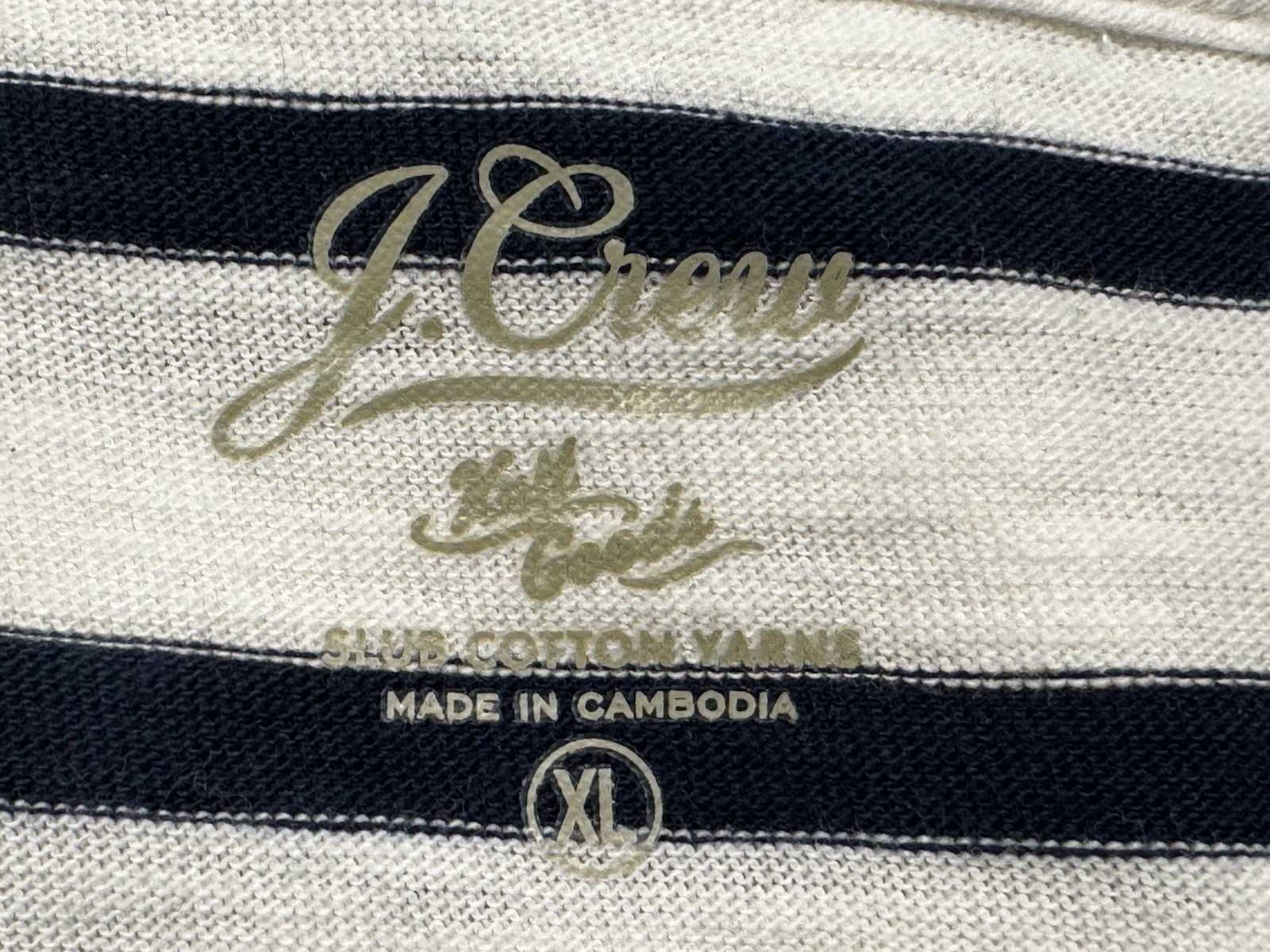 J.CREW Men’s WHITE/NAVY Club Cotton Yarns Striped Casual Crew Collar Tee XL