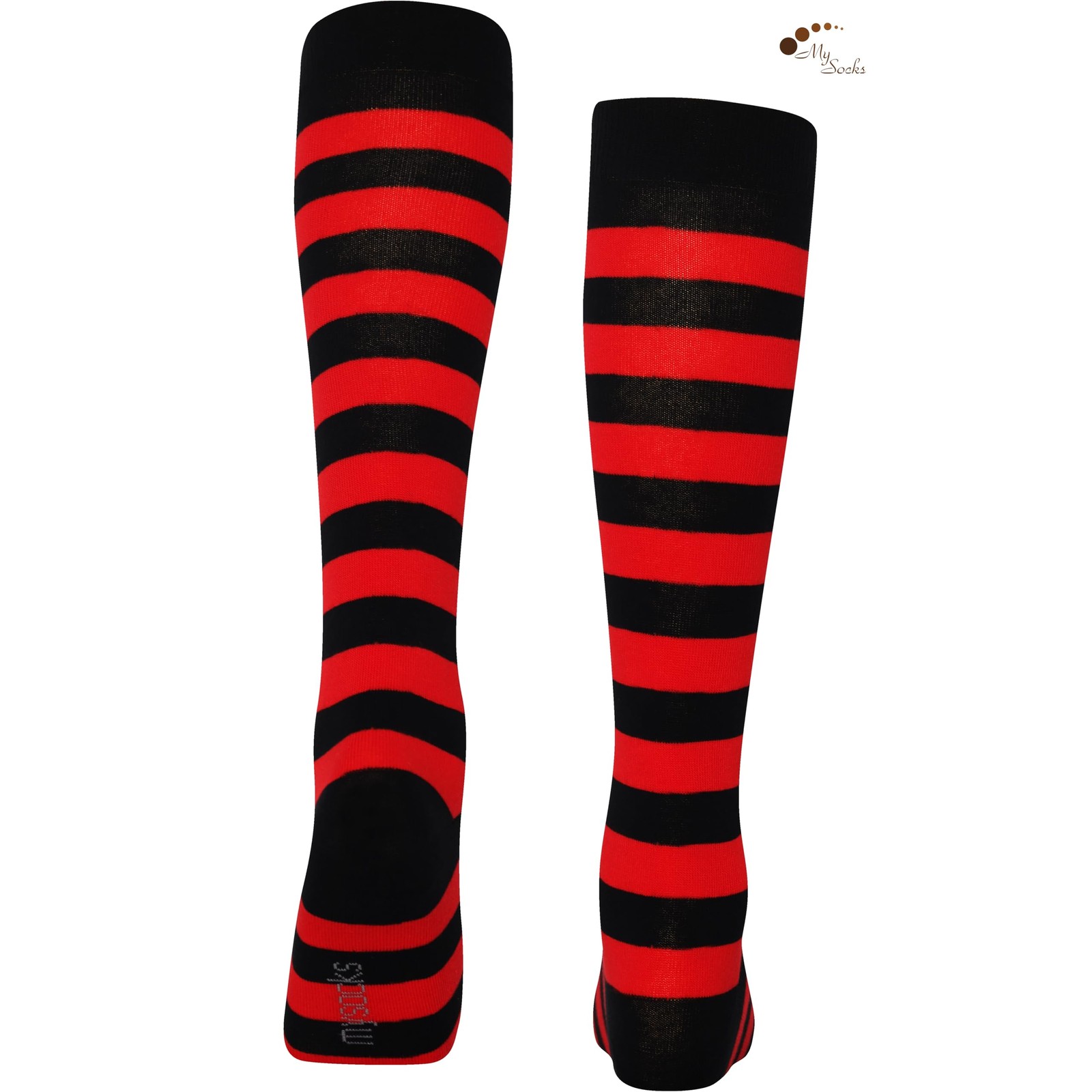 Knee High Socks Two Colors Stripe Red & Black UK 7-11 EURO 40-45