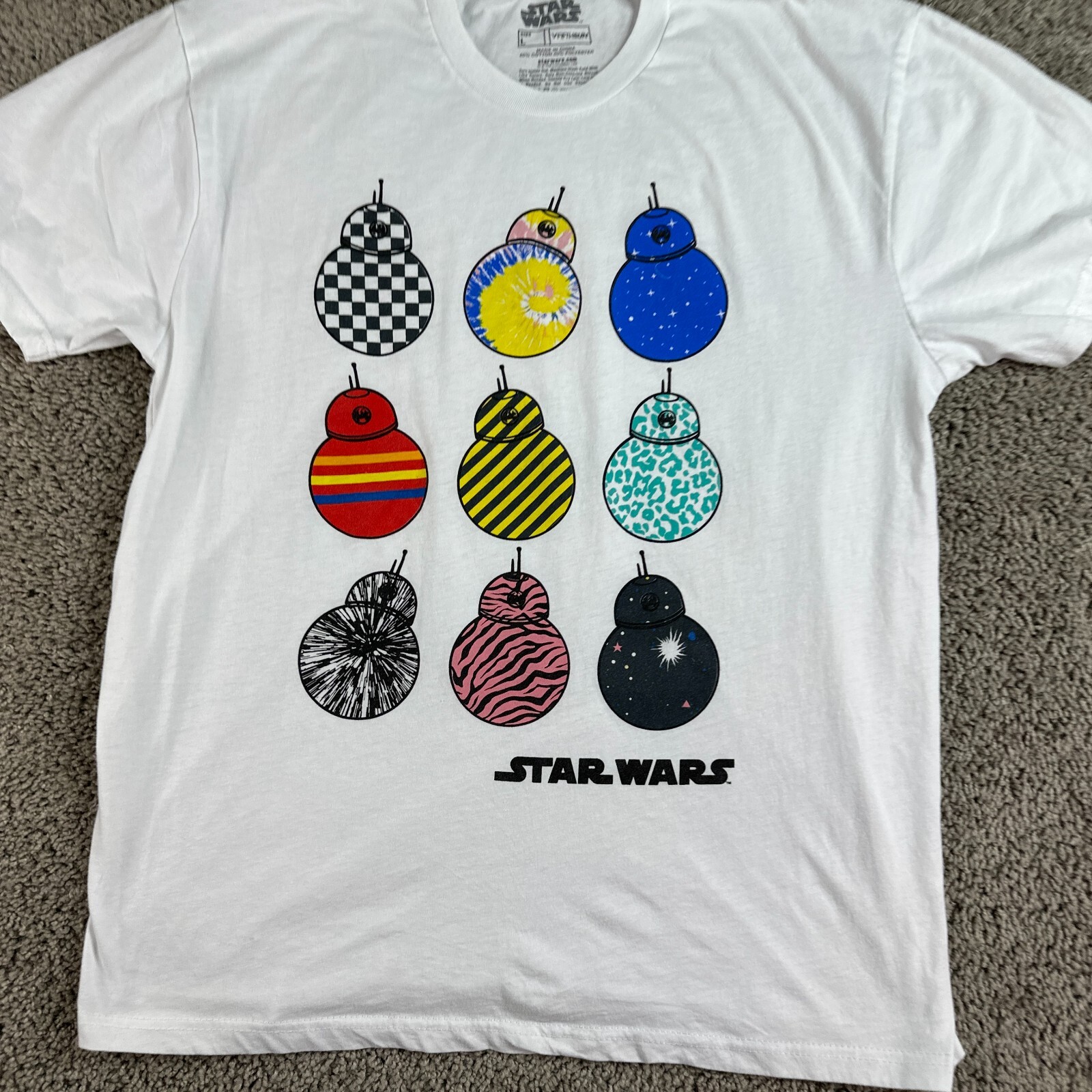 Star Wars Shirt Mens Large White Multicolored BB-8 Variations Short Sleeve