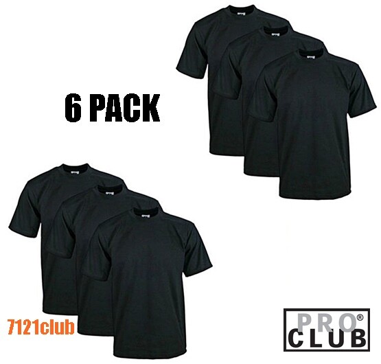 6 PACK PRO CLUB MENS T SHIRTS PLAIN BLACK PROCLUB HEAVYWEIGHT SHORT SLEEVE S-7XL