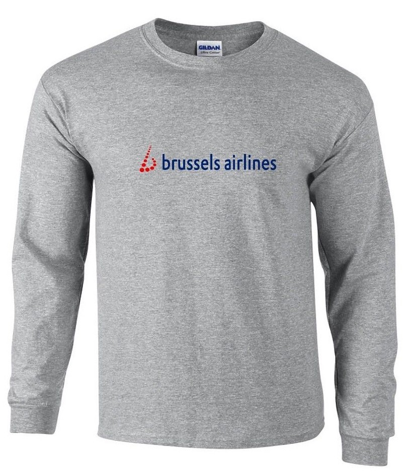 Brussels Airlines Blue Red Logo Belgium Aviation Sport Gray Long Sleeve T-shirt