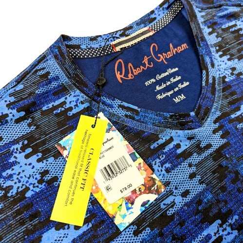 ROBERT GRAHAM Men Digital Camo Graphic Classic Fit V Neck Cotton T Shirt LARGE