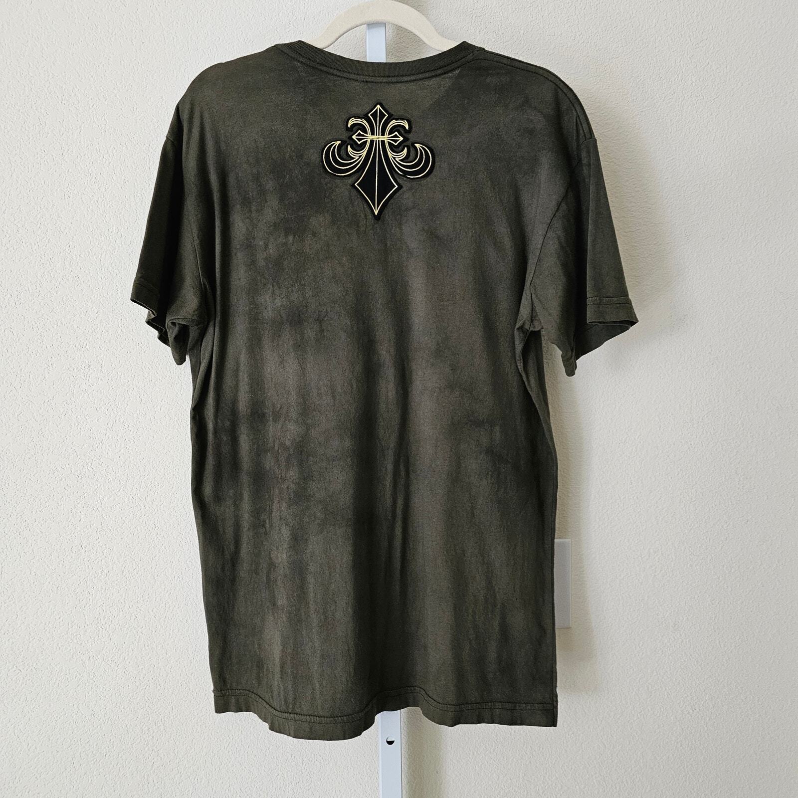 AFFLICTION Y2K Green Tie-Dye Gold Black Foil Velvet Graphic Eagle Shirt Sz L