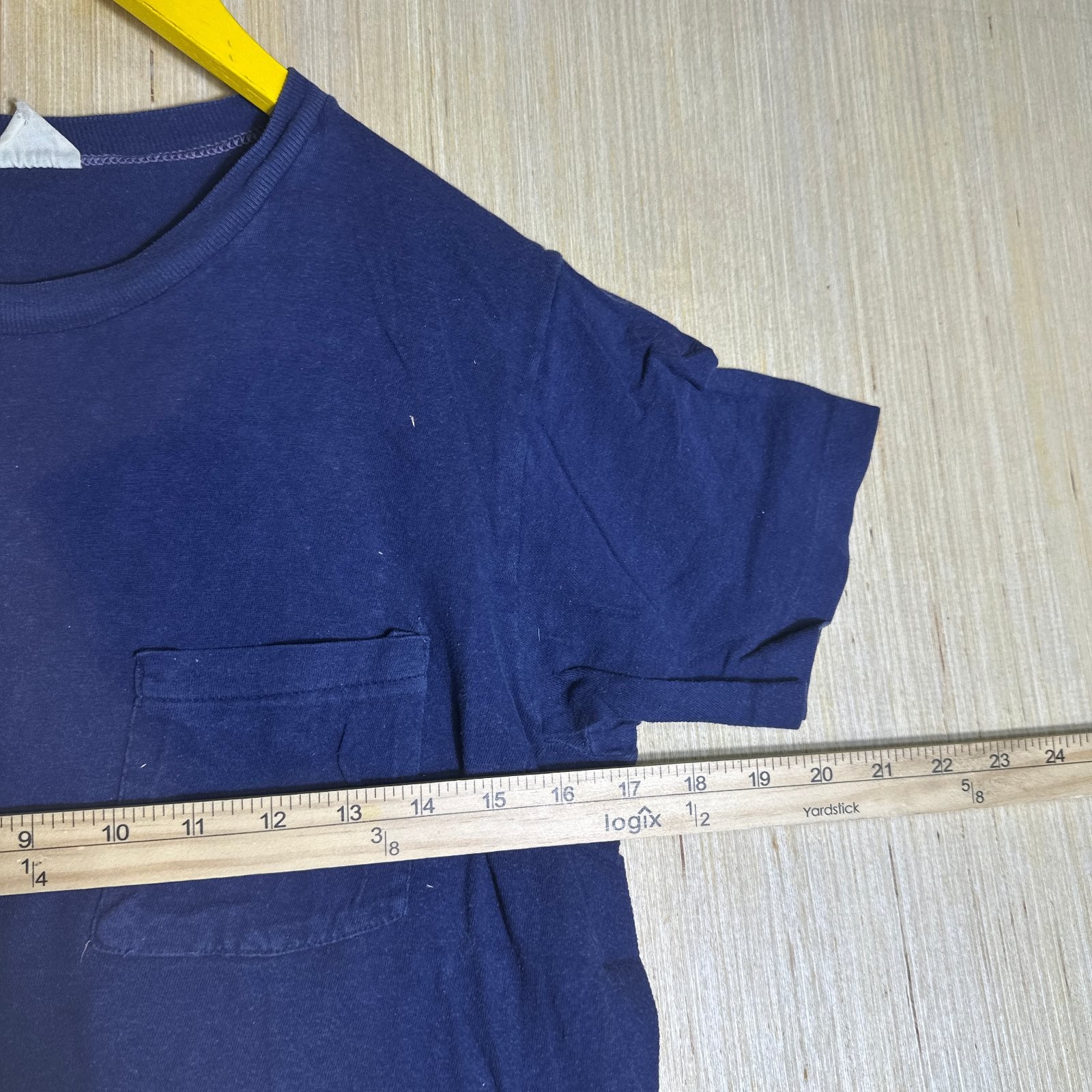 Vintage 80s Blank Blue Shirt Adult Medium Blue Short Sleeve Pocket Pullover