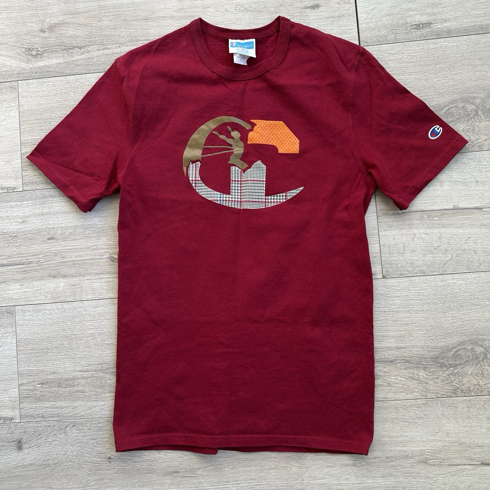 Y2K Champion Logo Athletics Olympics Tshirt Wine Red Small Men Cotton