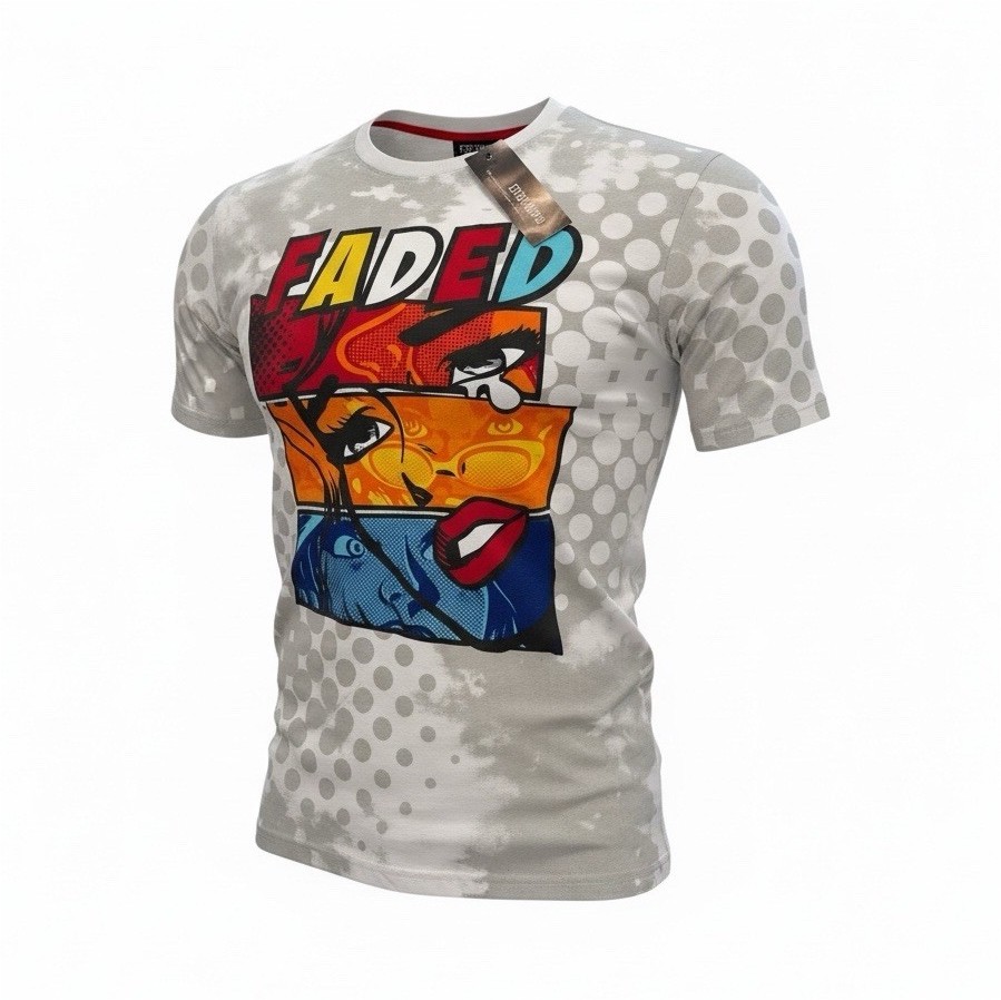 Contender Faded Pop Art Graphic Print T-Shirt White Cotton Crewneck 2XL