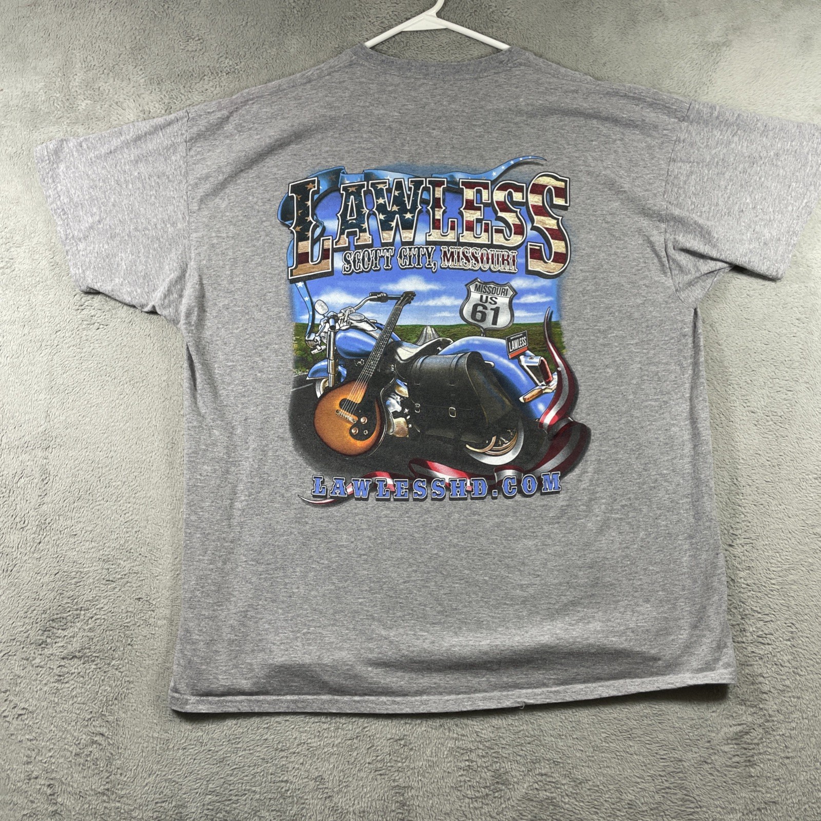 Biker Motorcycle Shirt Adult XL Gray Lawless Scott City MO Graphic Tee SS