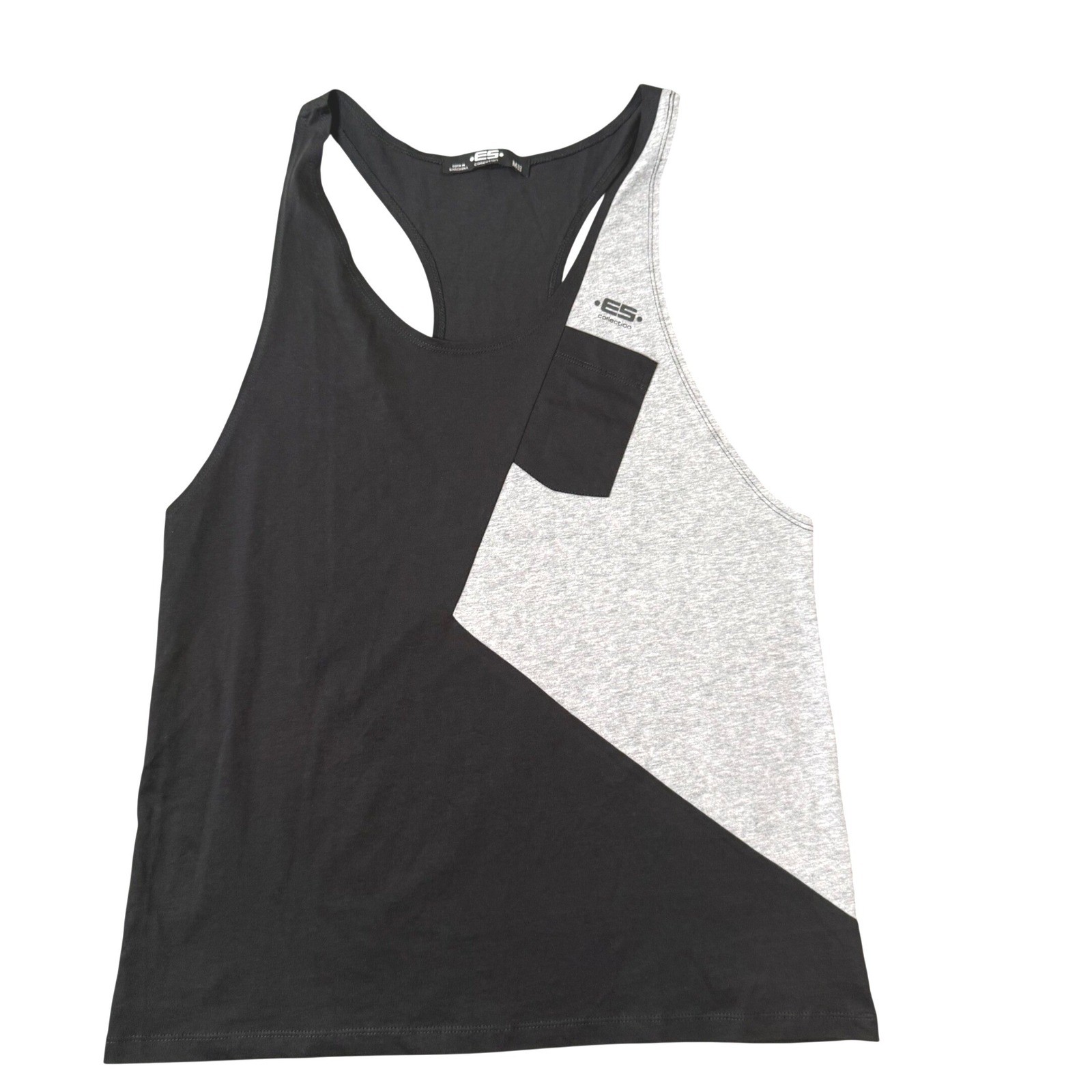 Mens Colorblock Muscle Tank Top Gray Black Size M Minimalist Racerback Casual
