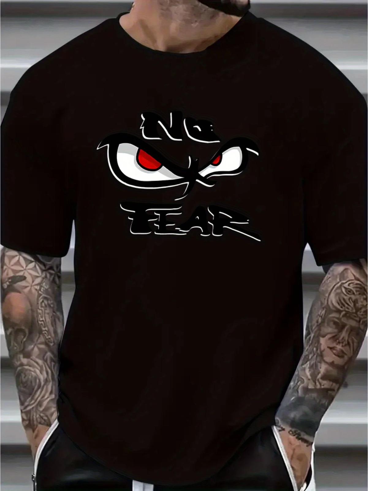 Men’S “NO FEAR” Graphic Print T-Shirt, 100% Cotton Casual Street Style Short Sle