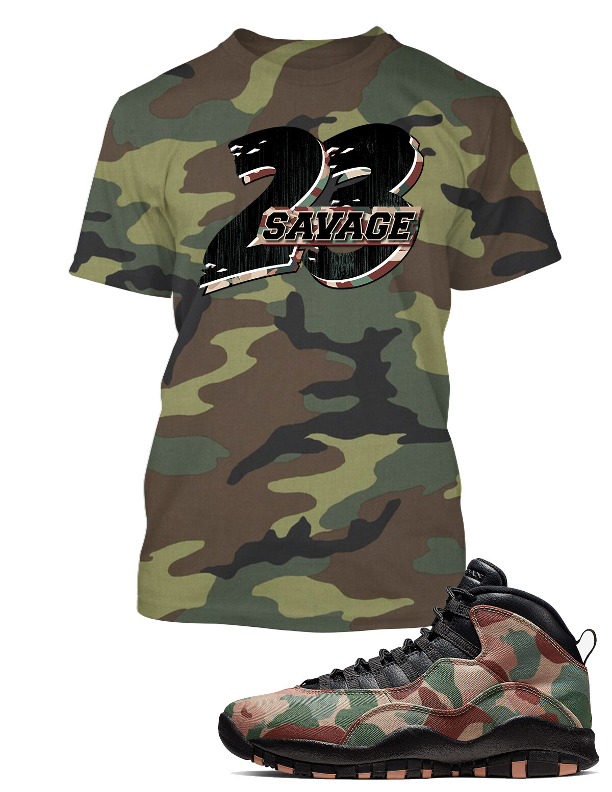 23 Savage Camo Graphic Sneaker Tee Shirt Match J10 Duck Big Tall Pro Club Shaka