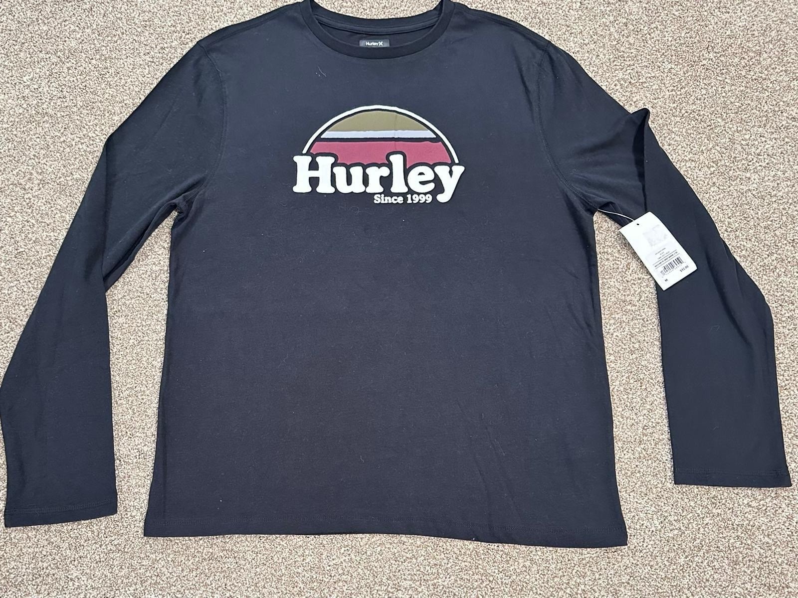 874 NWT Hurley Men’s M Black Rise & Jam CVC Jersey Graphic Long Sleeve T-Shirt