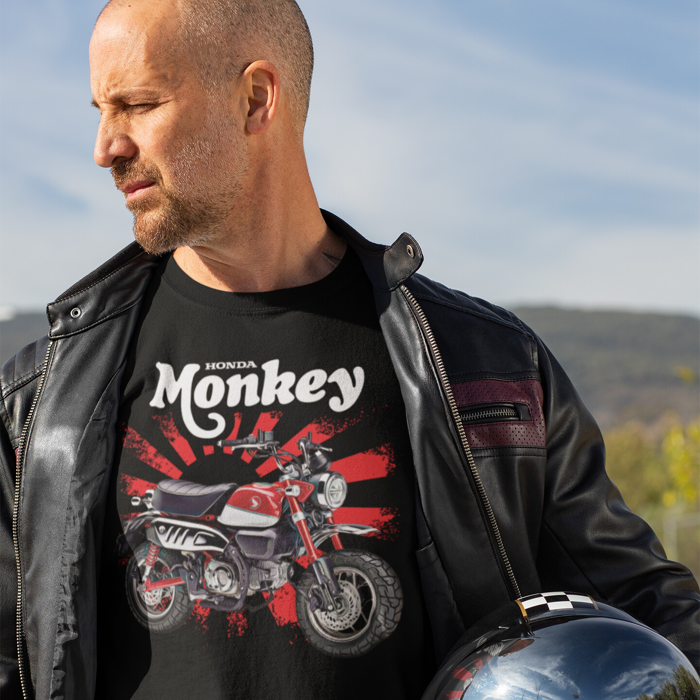 Monkey Bike (red) Rising Sun UNISEX Short Sleeve T-Shirt