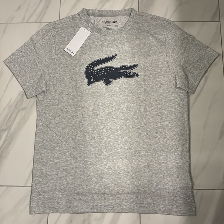 Lacoste Sport Men’s Big Croc T-Shirt Gray Navy Blue New