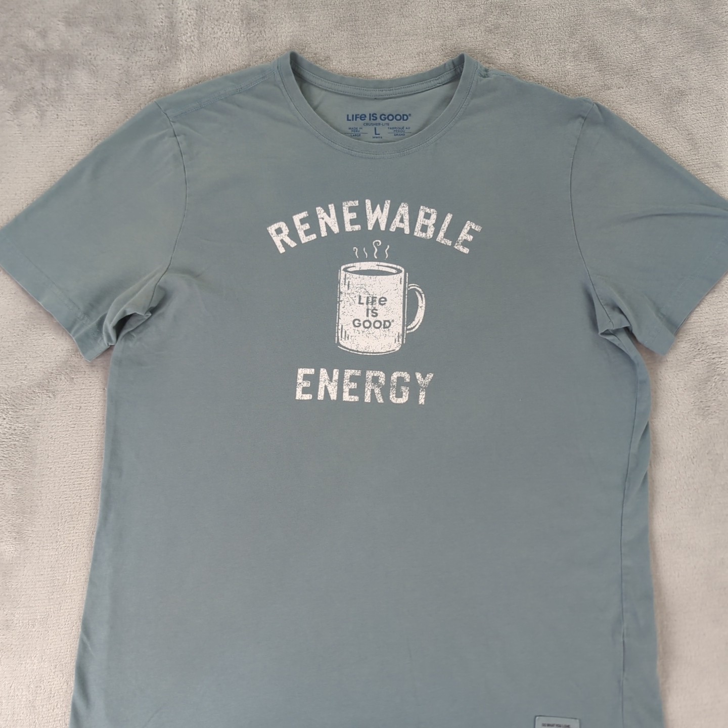 Life is Good T Shirt Coffee Renewable Energy Green Short Sleeve Men Large