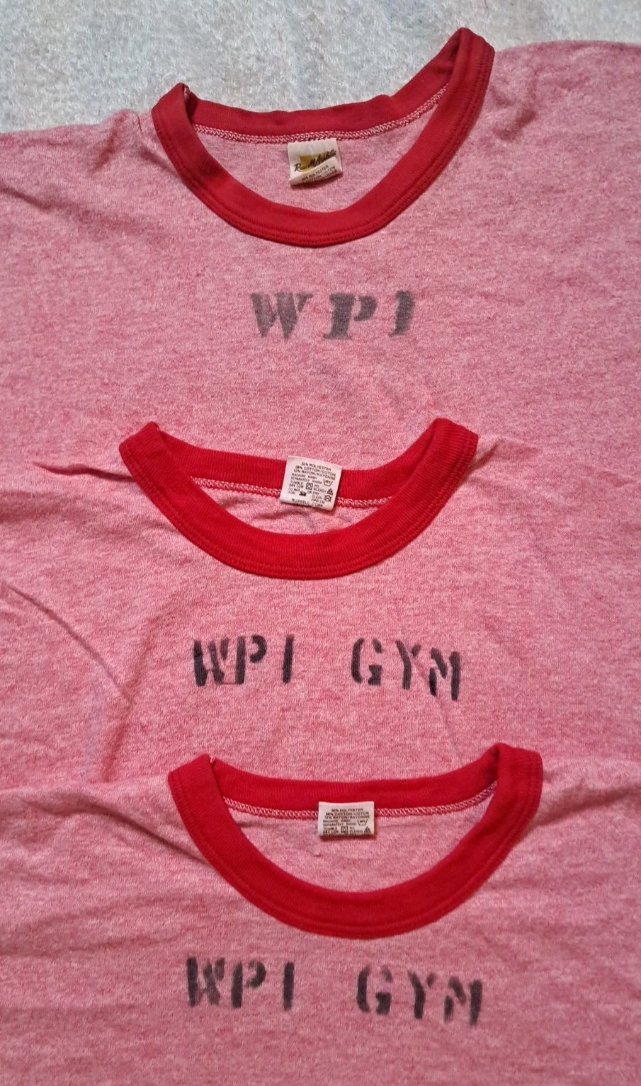3 Vintage 80s 70s Russell Athletic Ringer Heather Red Tri Blend Large