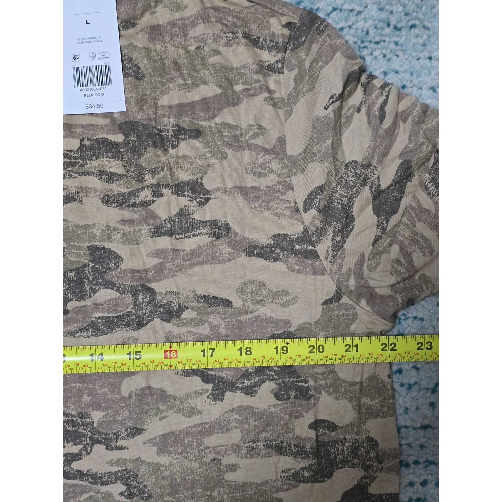 True Craft Men’s Camouflage T Shirt Size L Short Sleeve Crew Neck Casual Top (C)