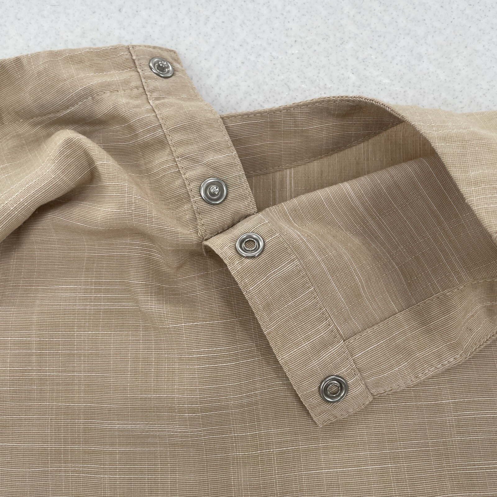 Publish Brand Shirt Mens M Woven Scoop Neck Beige Tan Short Sleeve Snaps Solid