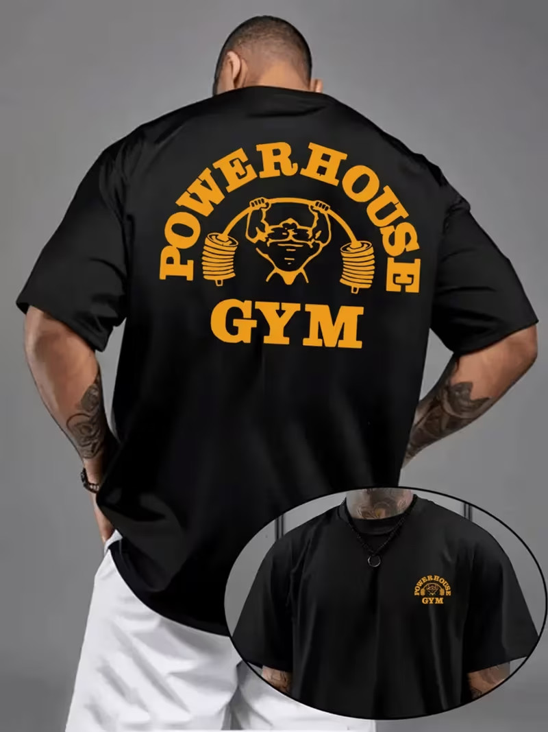 Powerhouse Gym Mens T-shirt Bodybuilding Muscle Fitness Crew Neck Workout Top