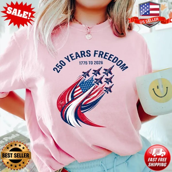 250 Years 1776 2026 Patriotic USA Jet Graphic Tee American Flag T-Shirt S-5XL