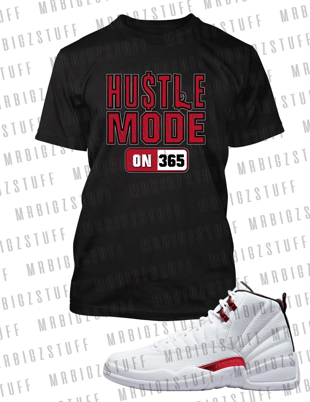 Mens Big Hustle Mode 365 Sneaker J12 Twist Tee Shirt Grey Stone 8XL