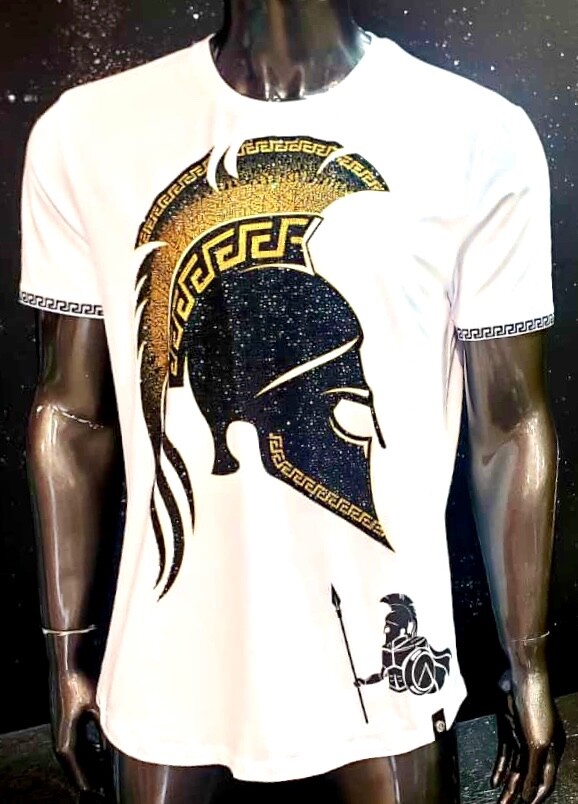 4 New Mens Large Size White Rhinestone T-Shirts + 1 Free Mystery T-shirt