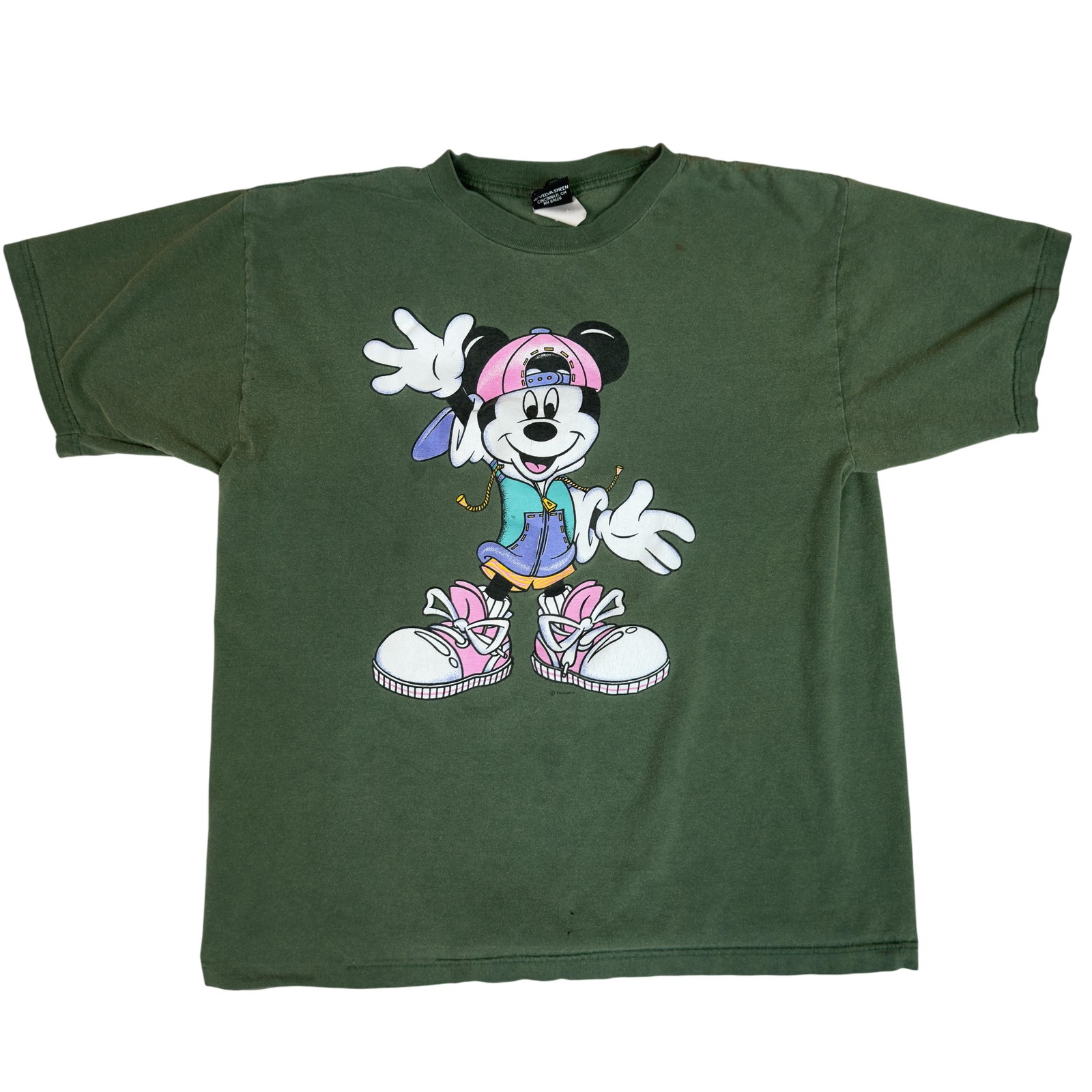 Vintage 90s Mickey Unlimited T-Shirt XL Hip Hop Mickey Big Shoes Green USA