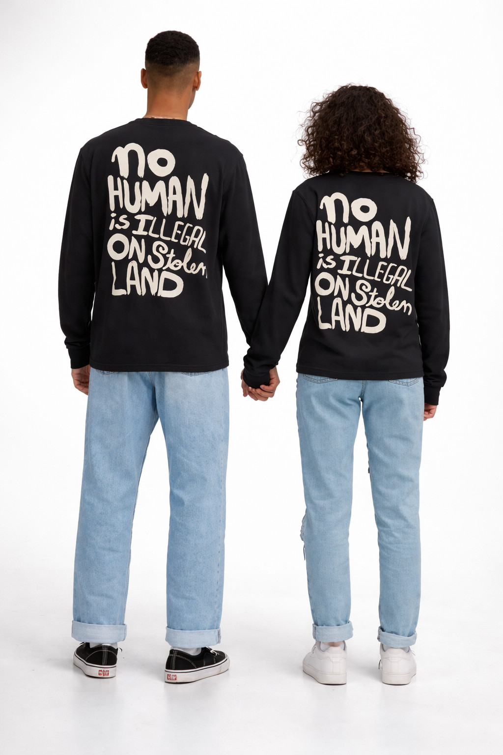 CHNGE Men’s No Human is Illegal Crew Neck Cuff Long Sleeve T-ShirtBlack, Medium