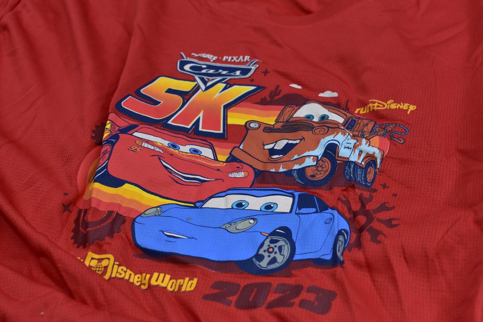 Disney Pixar Cars 5K Race Shirt with Race Medal 2023 Dated Red Adult 2XL