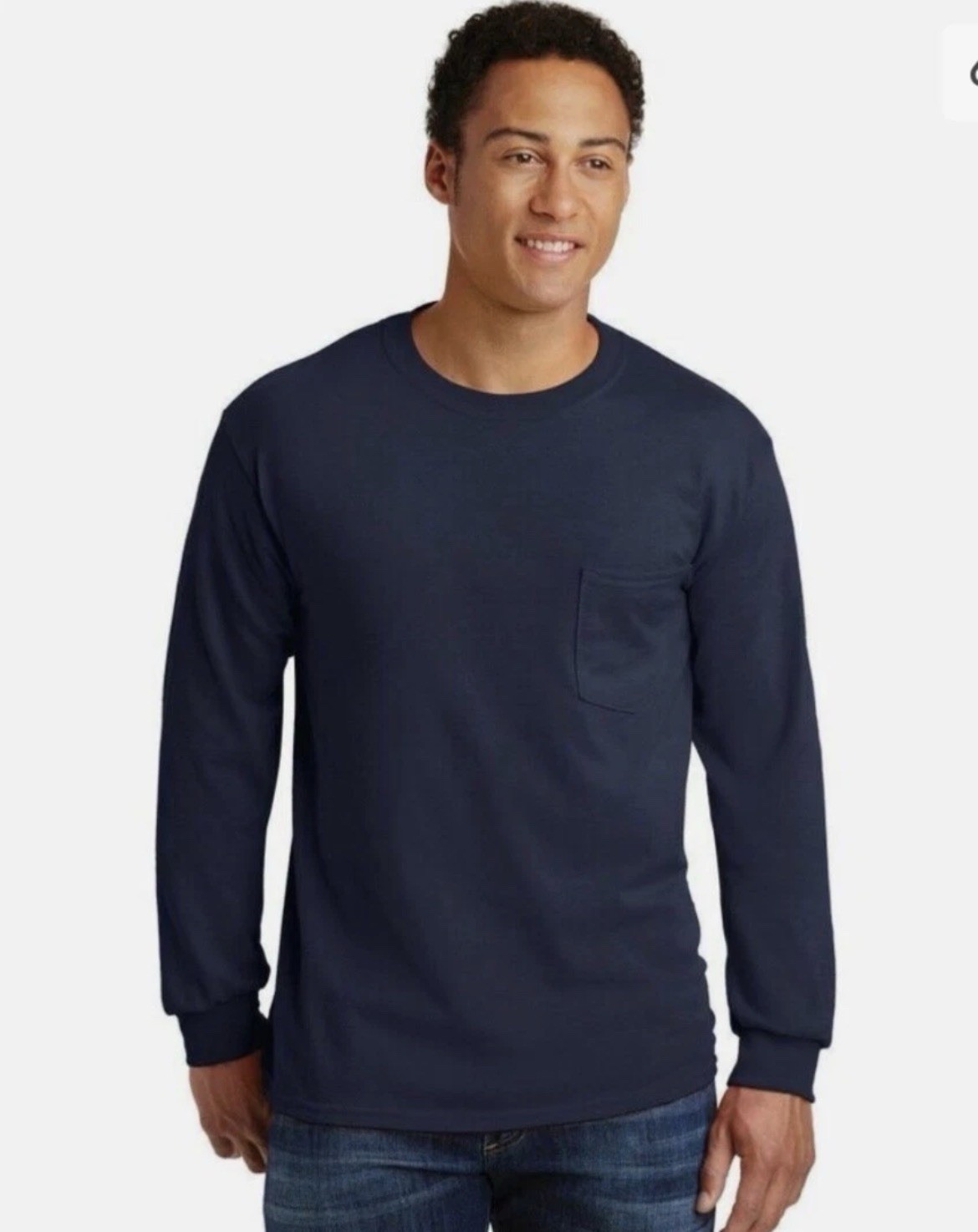 Gildan Men’s Ultra Preshrunk Cotton Crew Neck T-Shirt XL Navy Long Sleeves