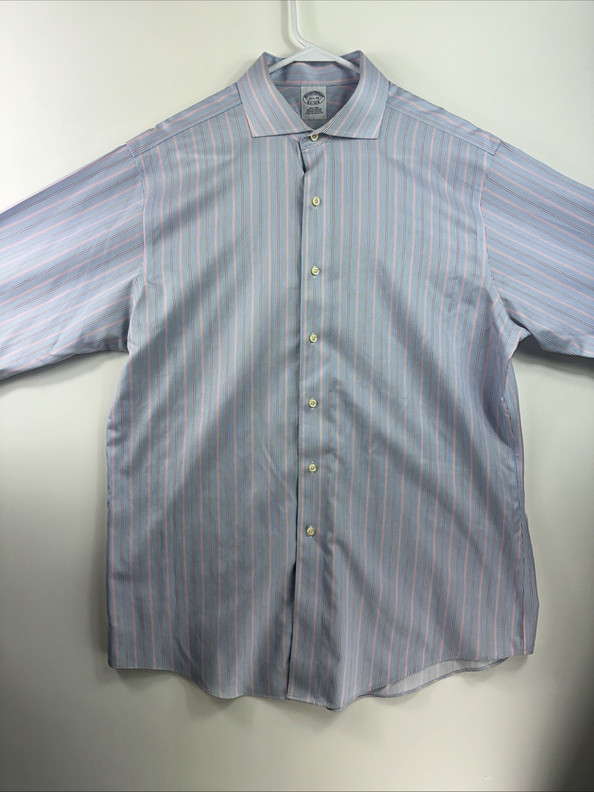 Brooks Brothers Classic 16.5 33 Blue White Striped Non-Iron Supima Cotton Shirt