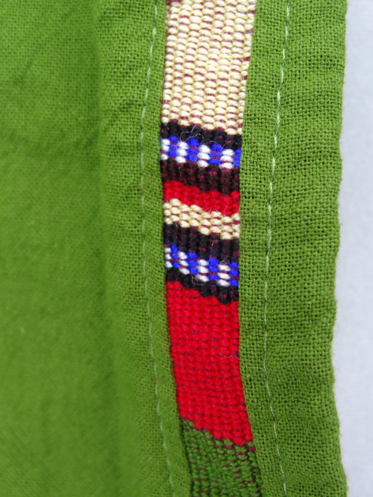 Artisanal Guatemalan Colorful Trim Shirt Green Cotton Mayan Men’s M / Women’s L
