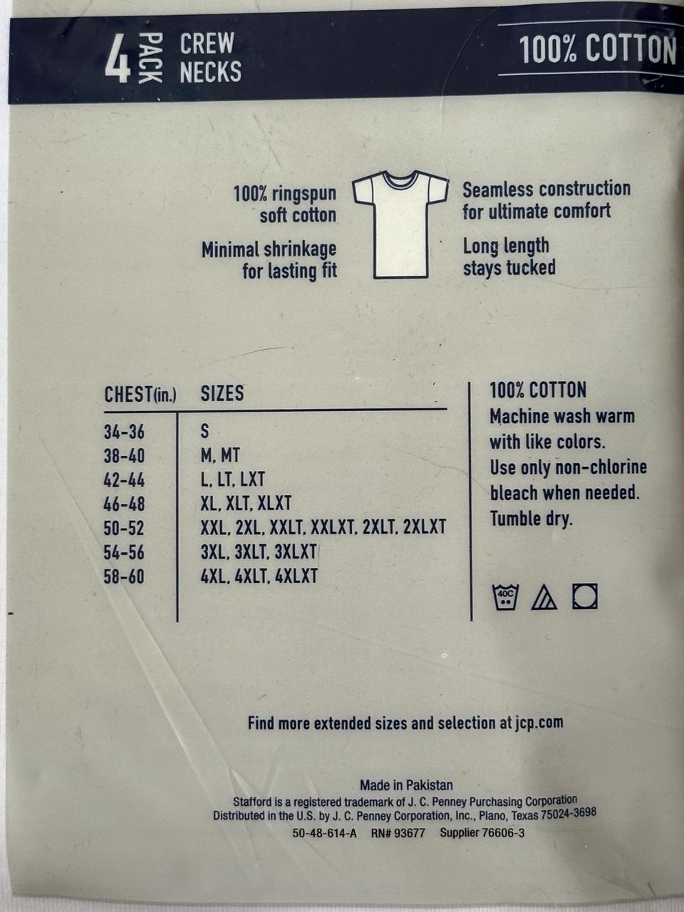 Stafford Mens Crewneck Undershirts White XXL 4-Pack 100% Cotton Super Soft NEW