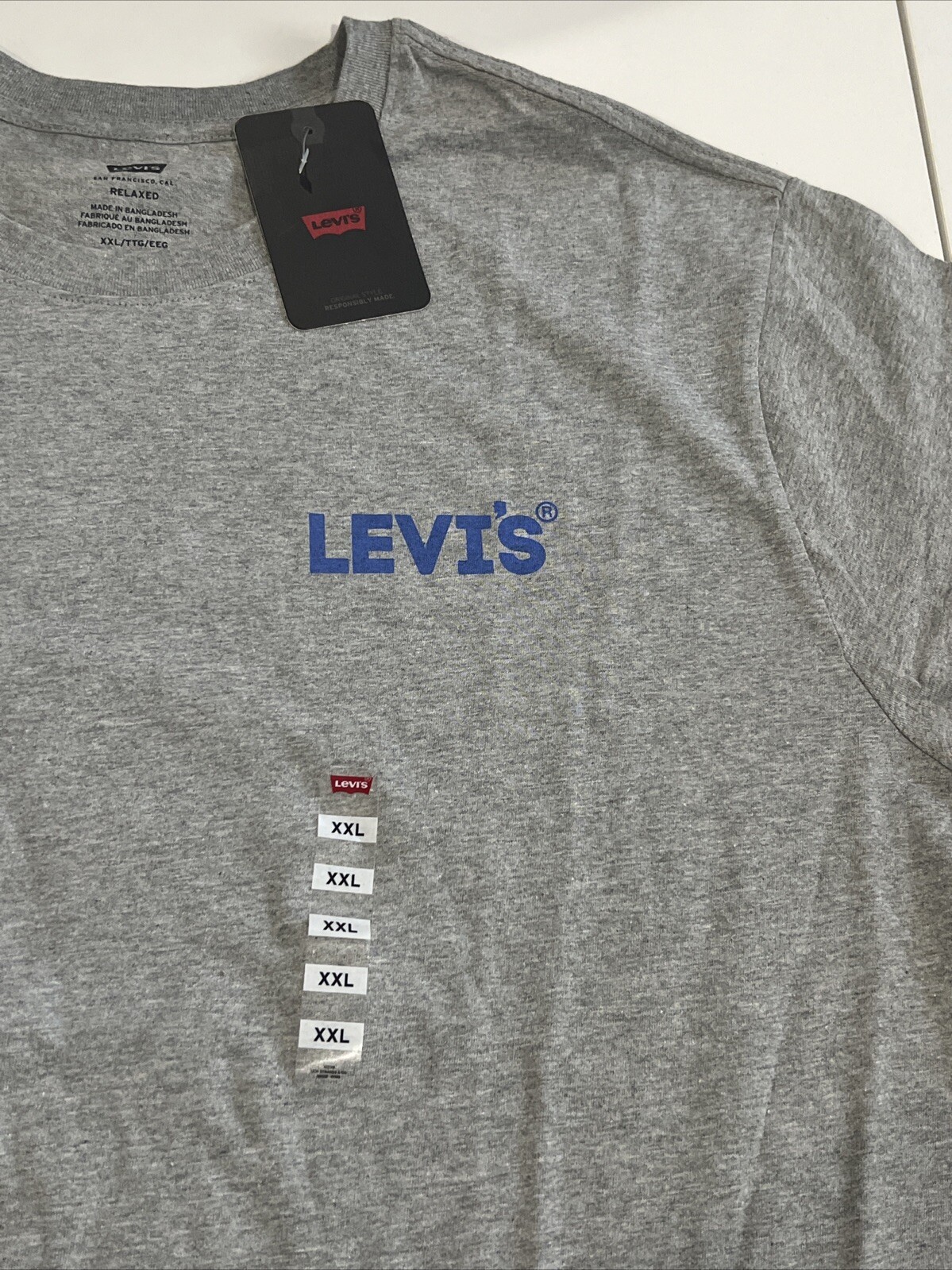 Levi’s T SHIRT RELAXED FIT In My Deep Blue Jeans GRAPHIC Men’s Size XXL Gray