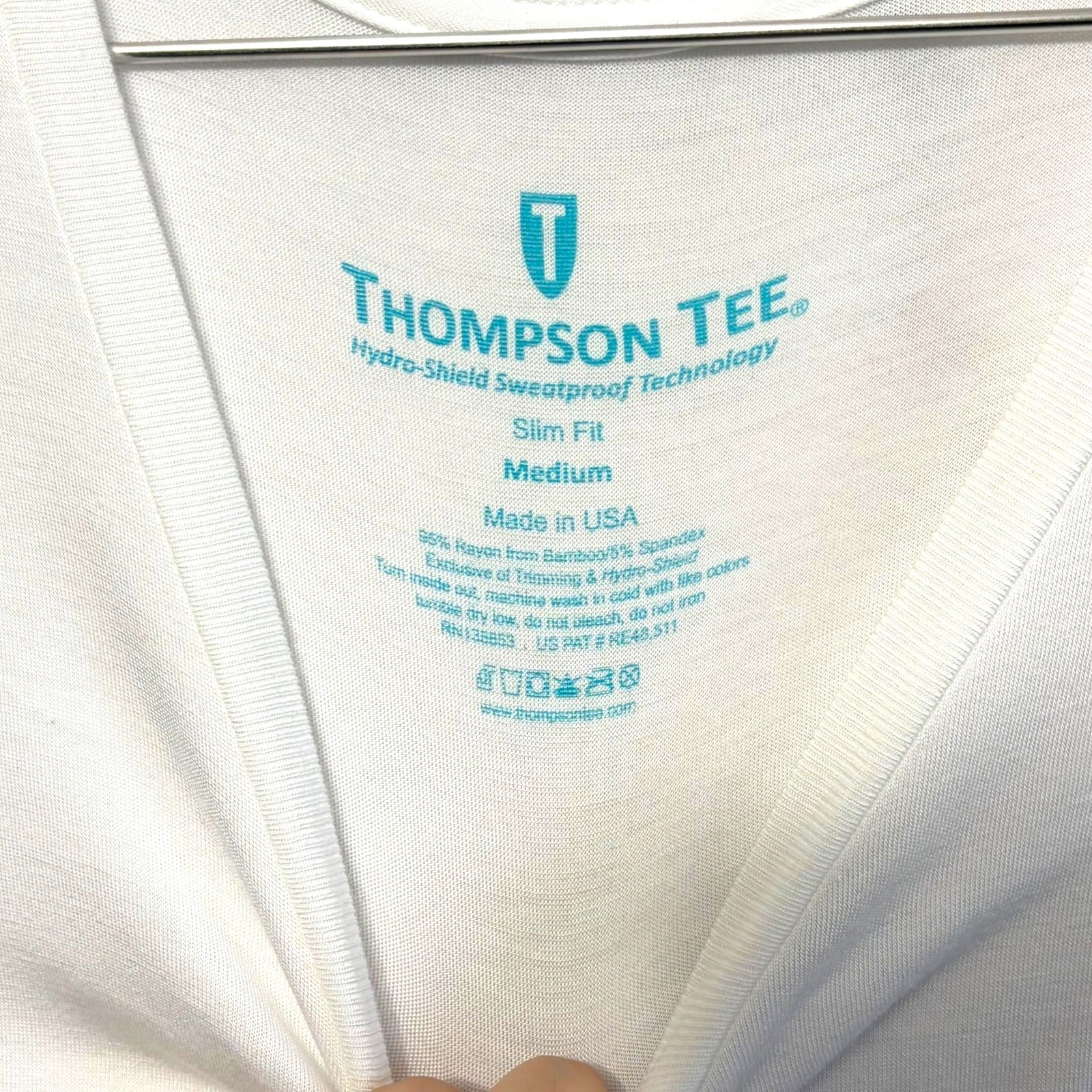 Thompson Tee Sweatproof Undershirt Men’s Sz M White Slim Fit V-Neck Short Sleeve