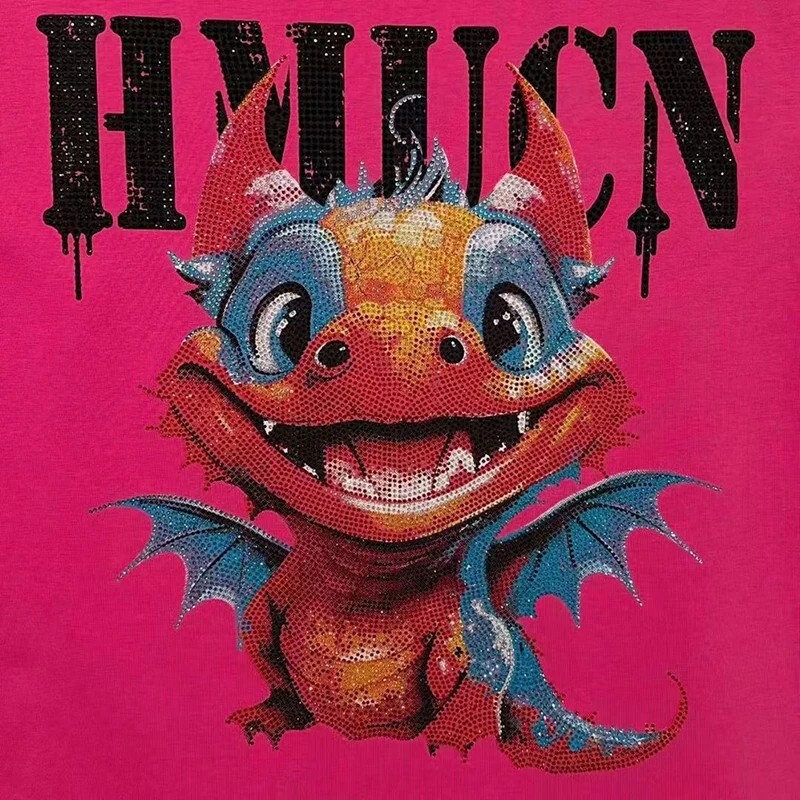 New Men Luxury Diamond Dragon Rhinestones Fashion T-Shirt High Quality 4 Colors