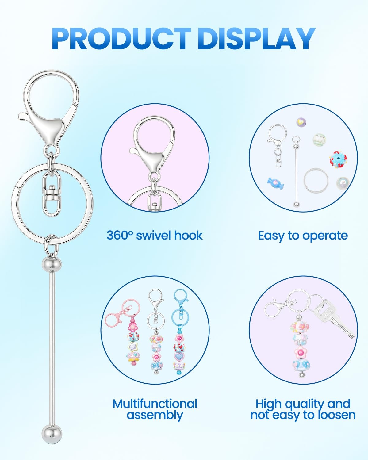 30pcs Beadable Keychains Keychain Bulk kit Cute Blank Bead Keychain Strip DIY…